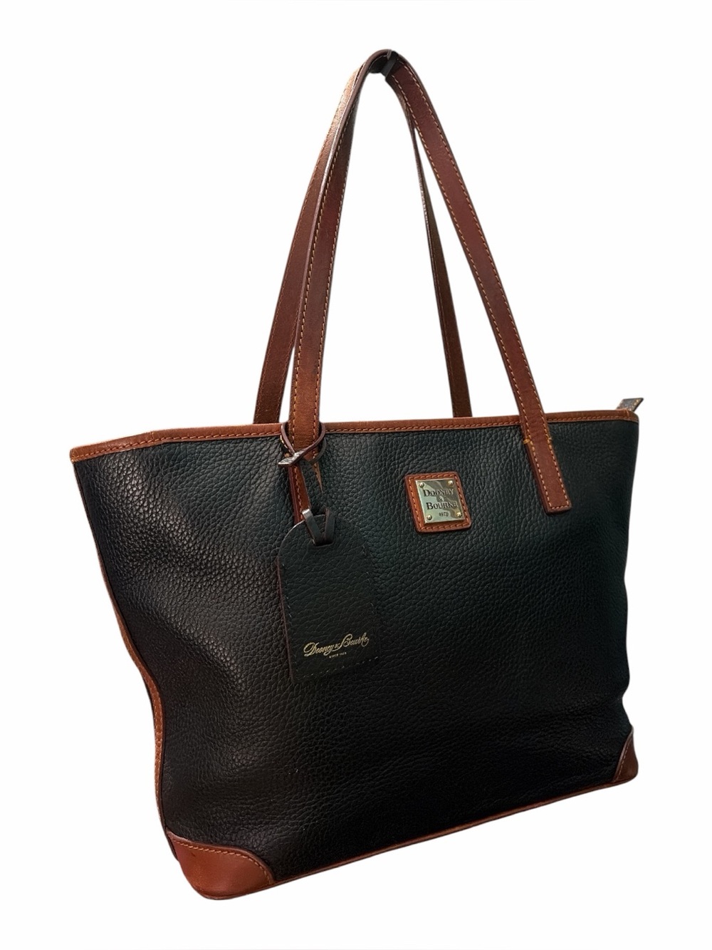 Dooney & Bourke Black Pebbled Charleston Leather Tote with Brown Trim - Picture 3 of 9
